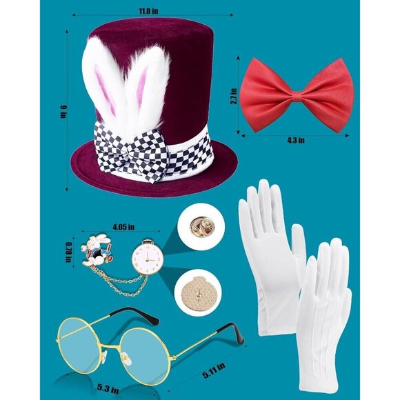 White Rabbit Costume Plush Bunny Ears Top Hat for Easter Halloween Cosplay